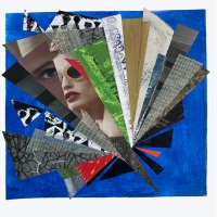 abstract collage with cut paper triangle wedges